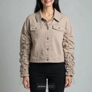Bar lll jacket with gathered sleeves tan size small